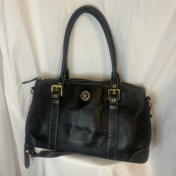 Dooney & Bourke Handbags - Dooney & Bourke Black Pebbled Leather Shoulder Bag with Gold Hardware